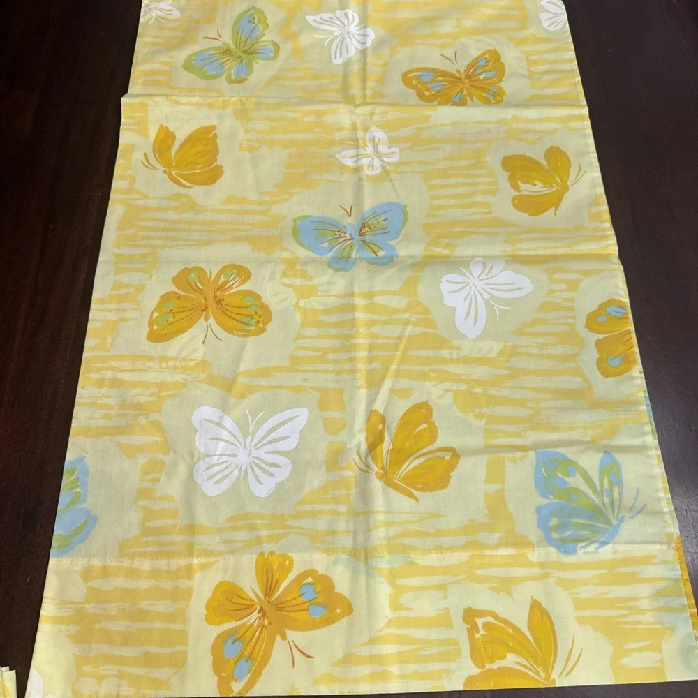 Vintage 60s STANDARD Size Pillowcases Butterflies Yellow Set 2 Spring Mills